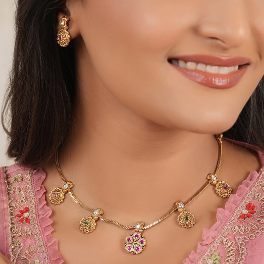 Beautiful antique gold gulika bloom necklace set