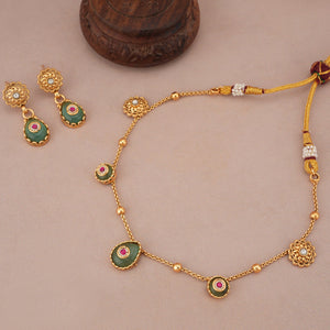 Gold plated nazakat panna drop necklace set
