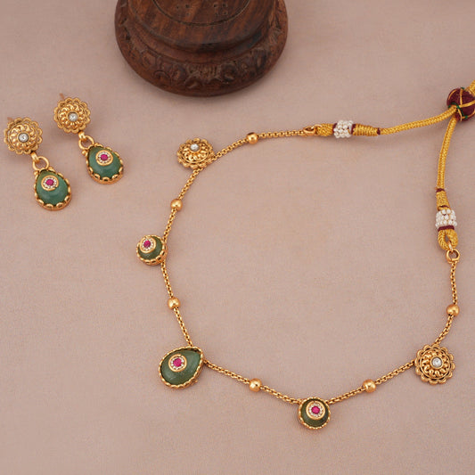 Gold plated nazakat panna drop necklace set
