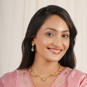Gold plated nazakat panna drop necklace set
