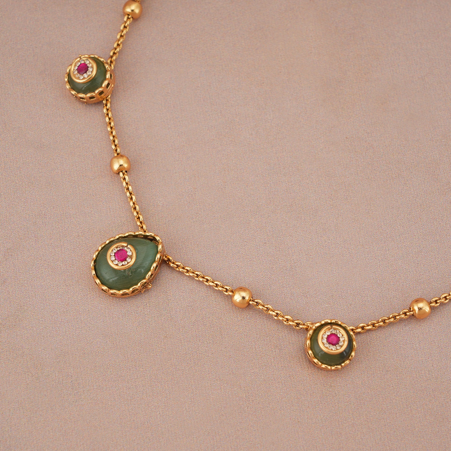 Gold plated nazakat panna drop necklace set