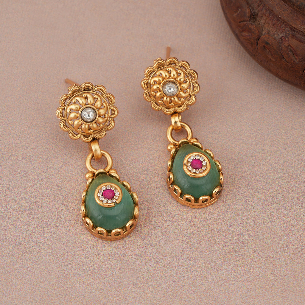 Gold plated nazakat panna drop necklace set