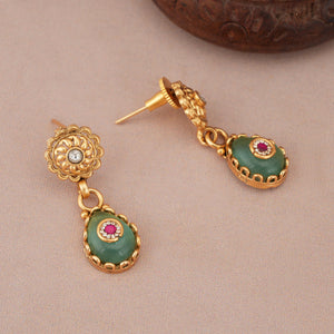 Gold plated nazakat panna drop necklace set