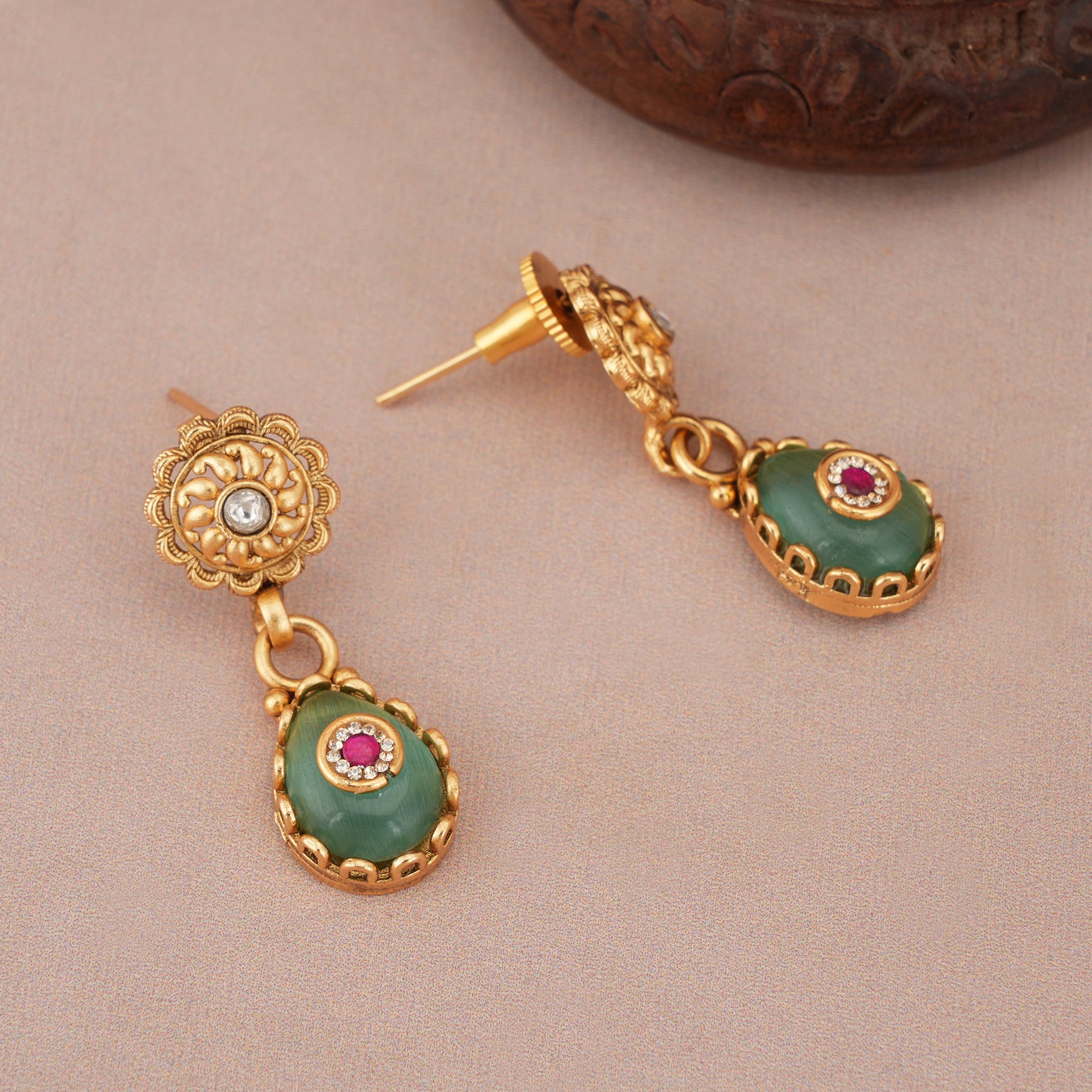 Gold plated nazakat panna drop necklace set