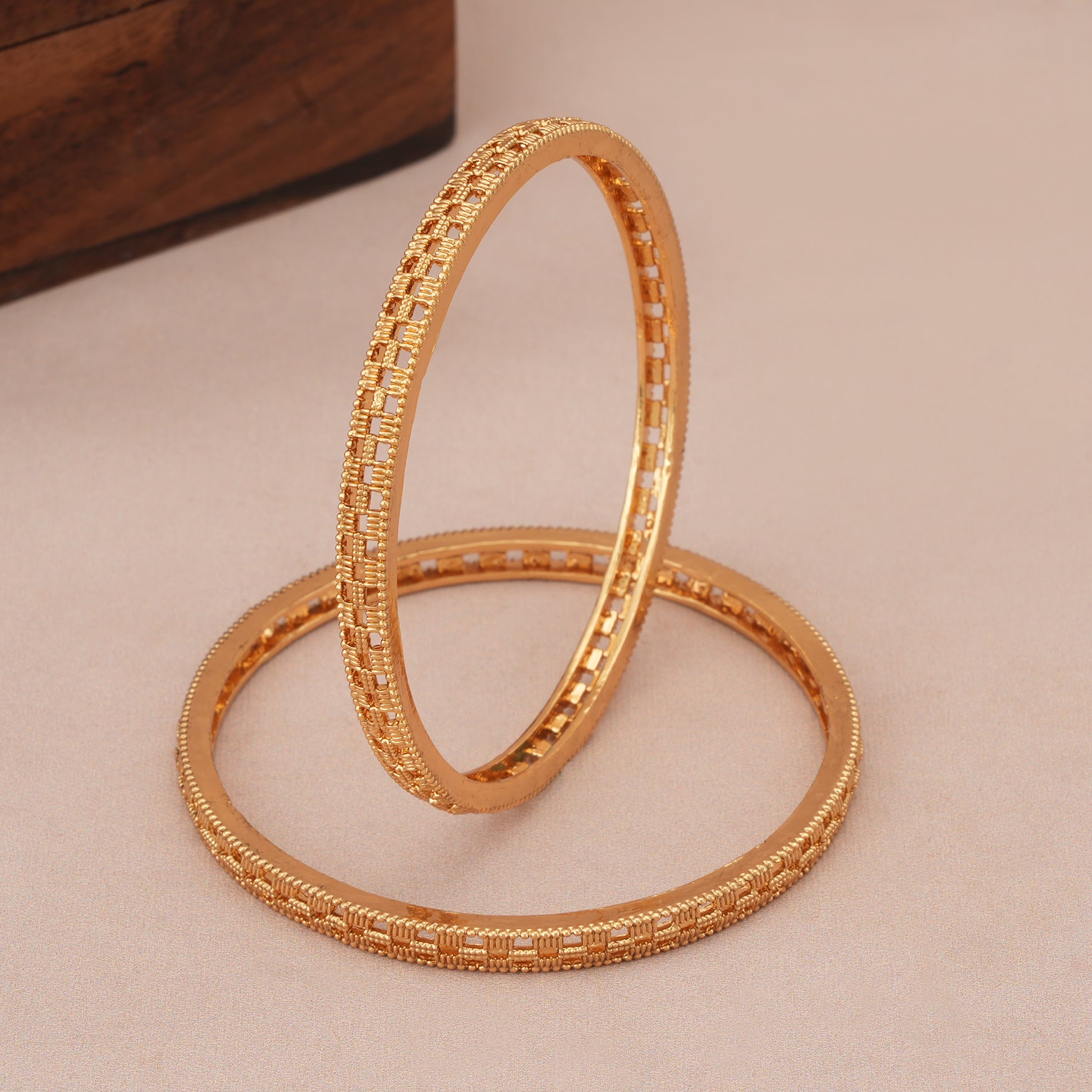 Gold plated suheri jaal bangle set