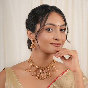 Stunning antique gold zaria tassel necklace set