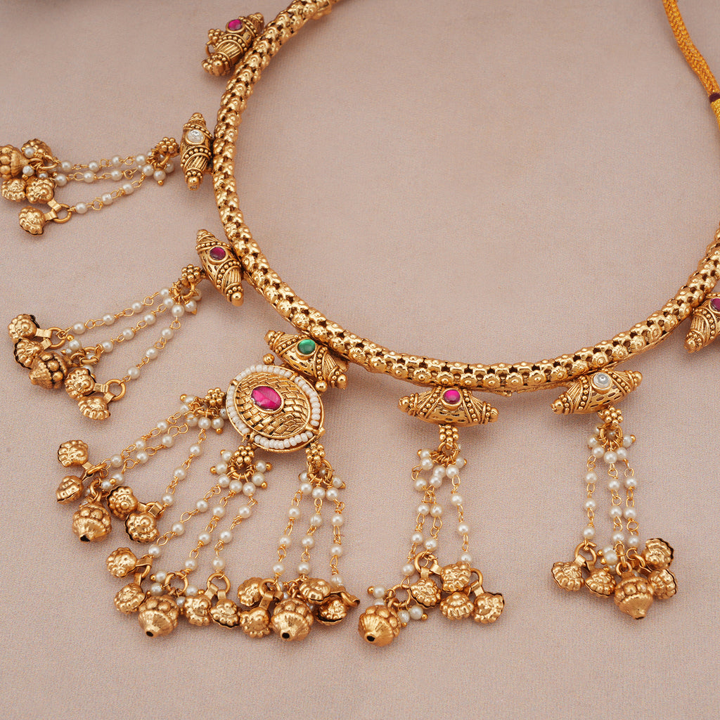 Stunning antique gold zaria tassel necklace set