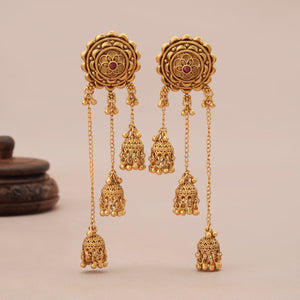 Stunning antique gold sitara fall jhumka earring