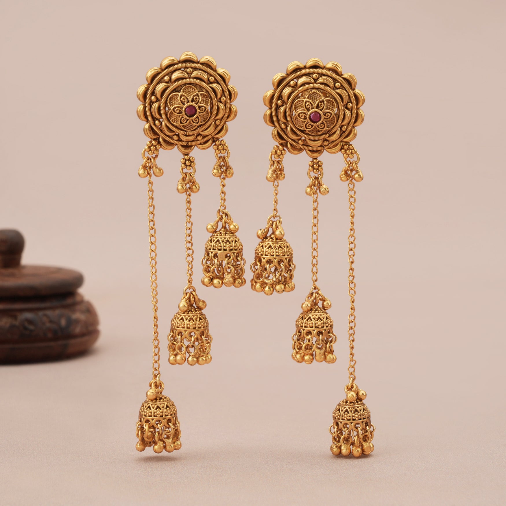 Stunning antique gold sitara fall jhumka earring