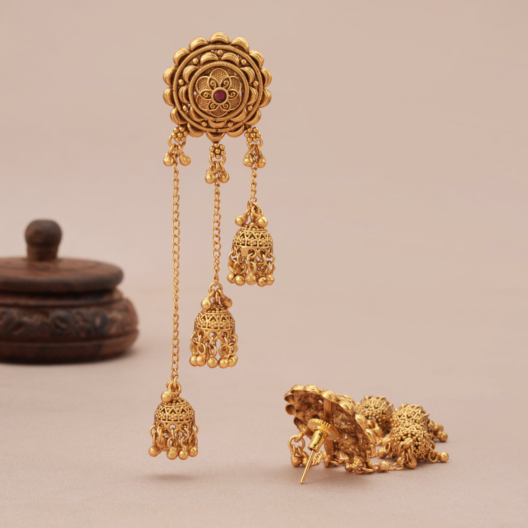 Stunning antique gold sitara fall jhumka earring