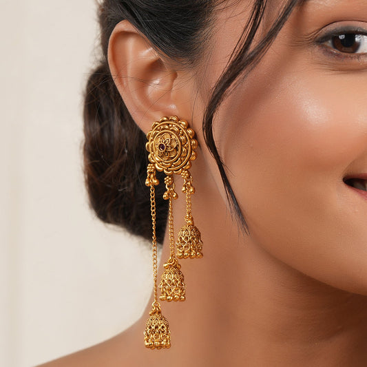Stunning antique gold sitara fall jhumka earring