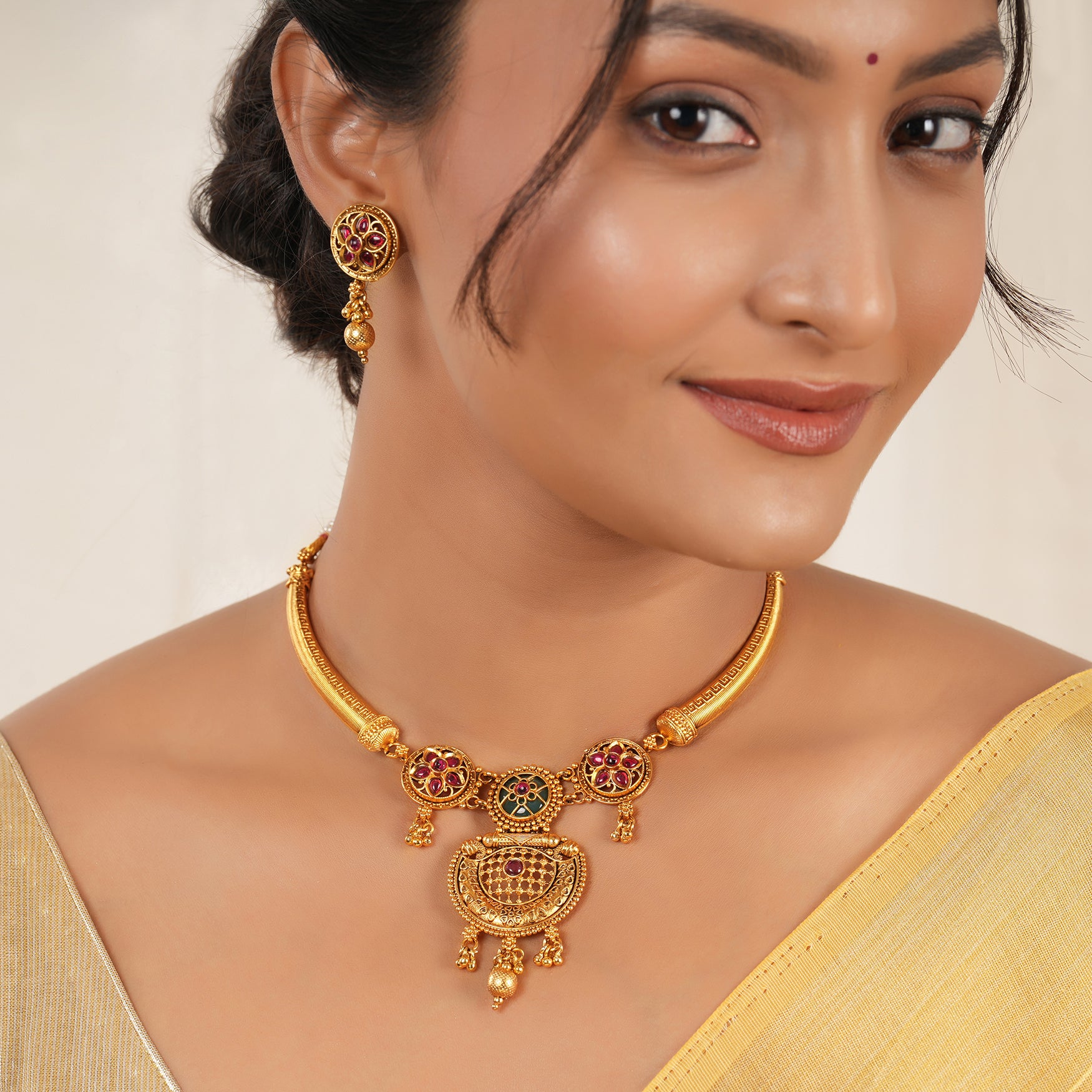 Stunning antique gold padmika raj hasli necklace set