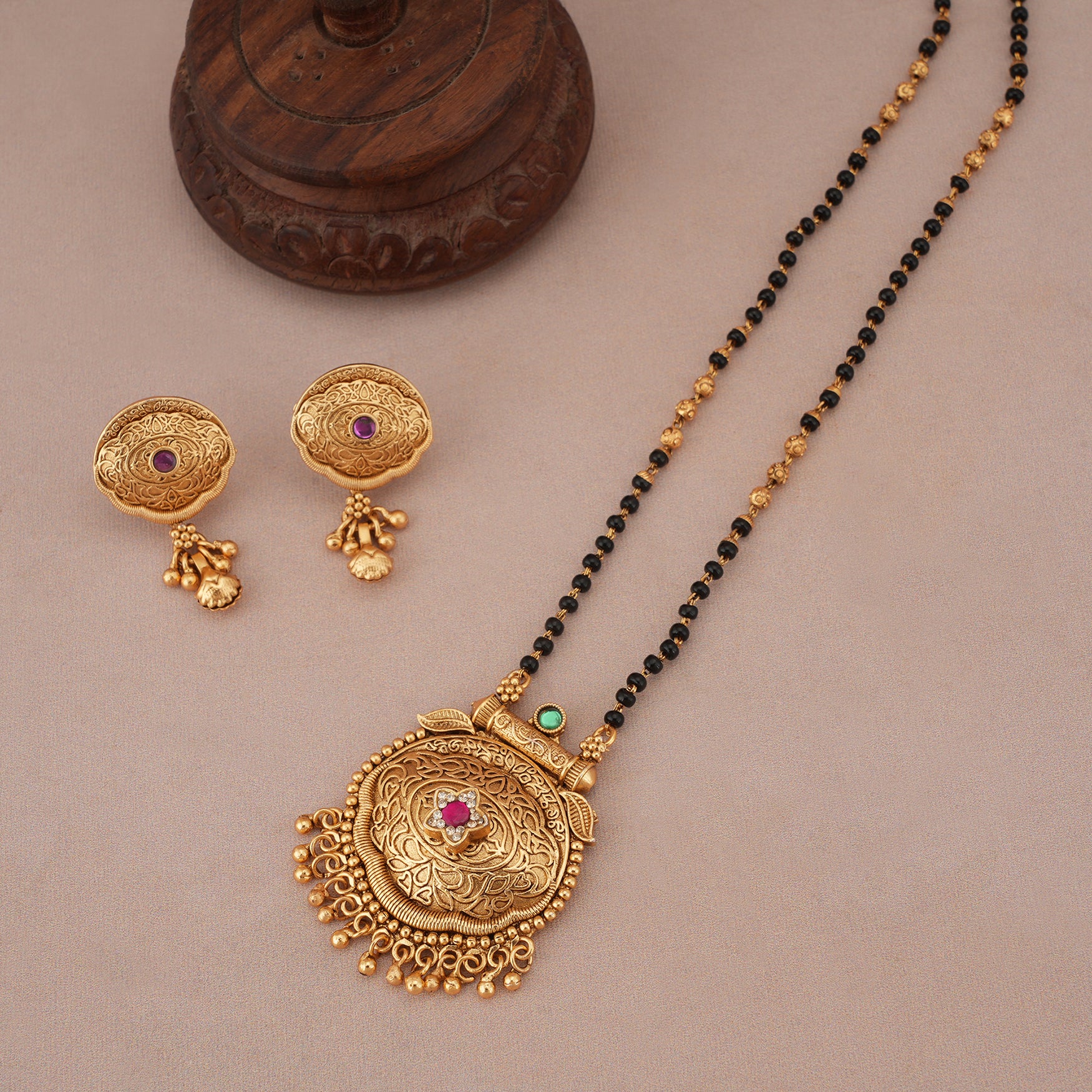 Beautiful antique gold royal bloom mangalsutra set