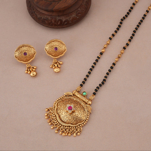Beautiful antique gold royal bloom mangalsutra set