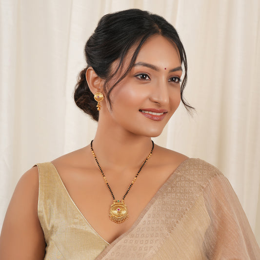 Beautiful antique gold royal bloom mangalsutra set