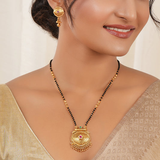 Beautiful antique gold royal bloom mangalsutra set