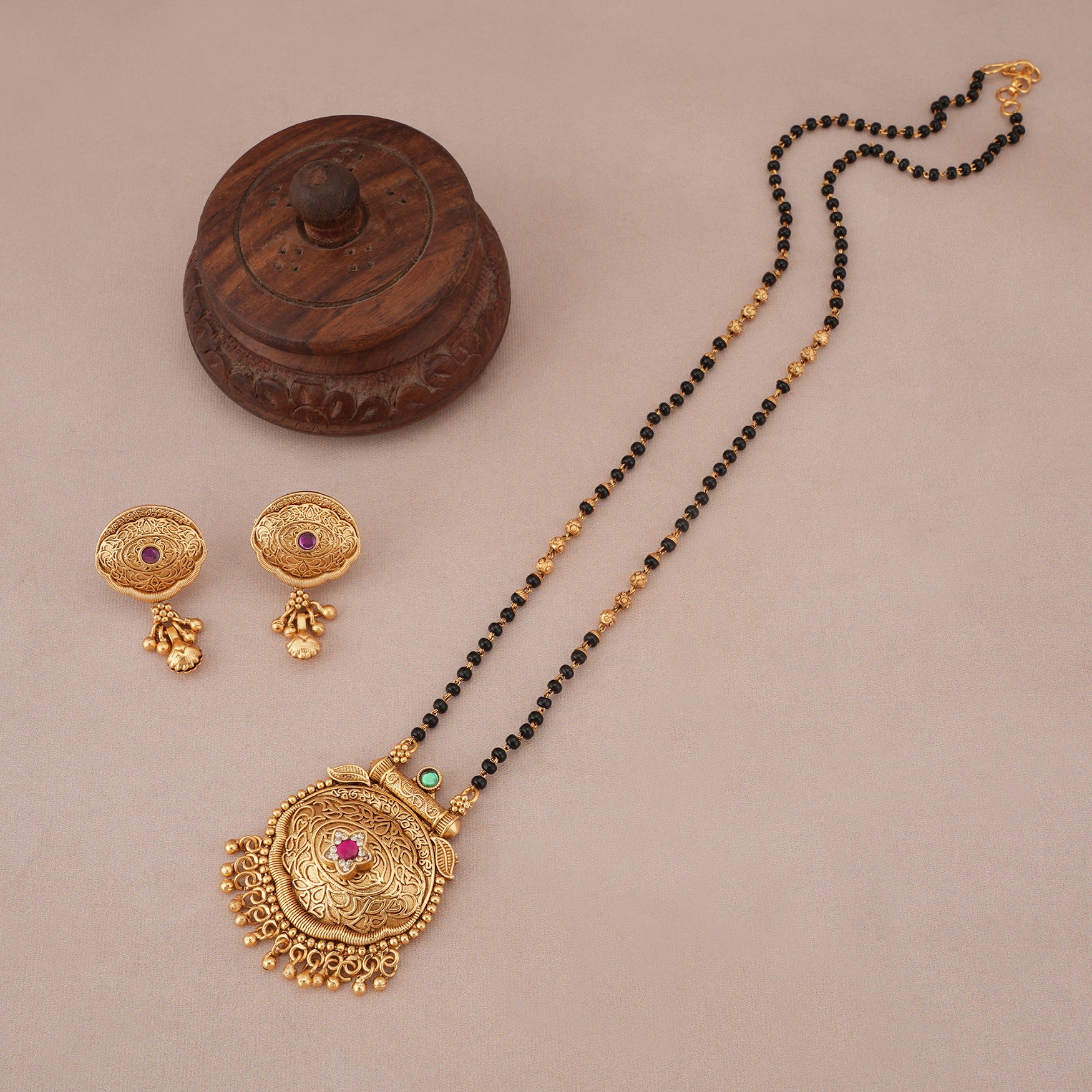 Beautiful antique gold royal bloom mangalsutra set
