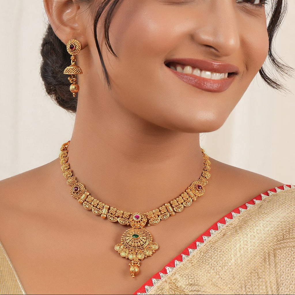 Stunning antique gold aarori necklace set