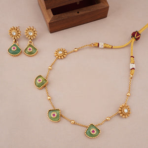 Gold plated ruhani panna drop necklace set