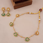 Gold plated ruhani panna drop necklace set