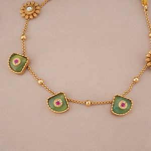 Gold plated ruhani panna drop necklace set