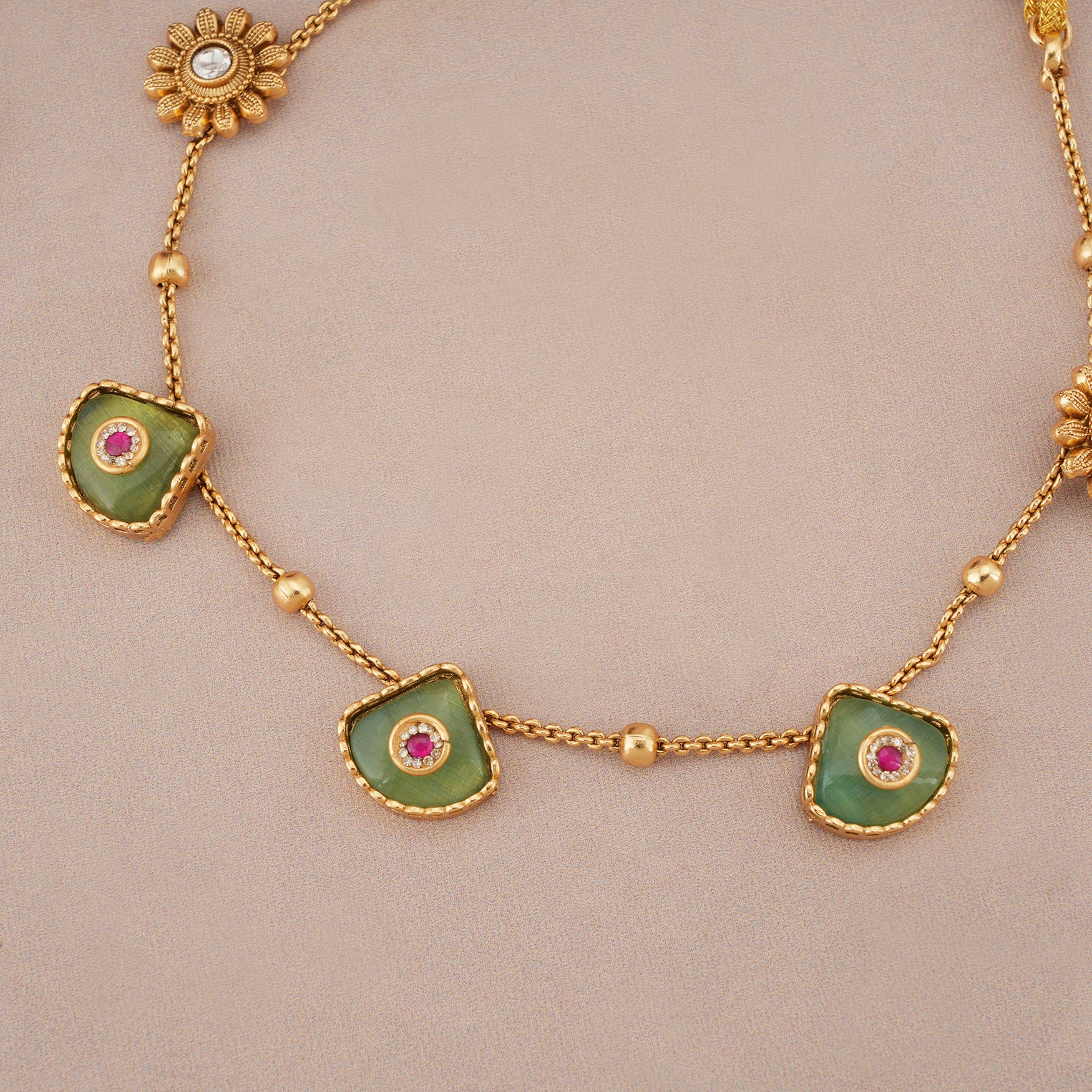 Gold plated ruhani panna drop necklace set