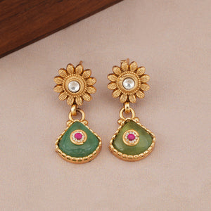 Gold plated ruhani panna drop necklace set