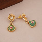 Gold plated ruhani panna drop necklace set