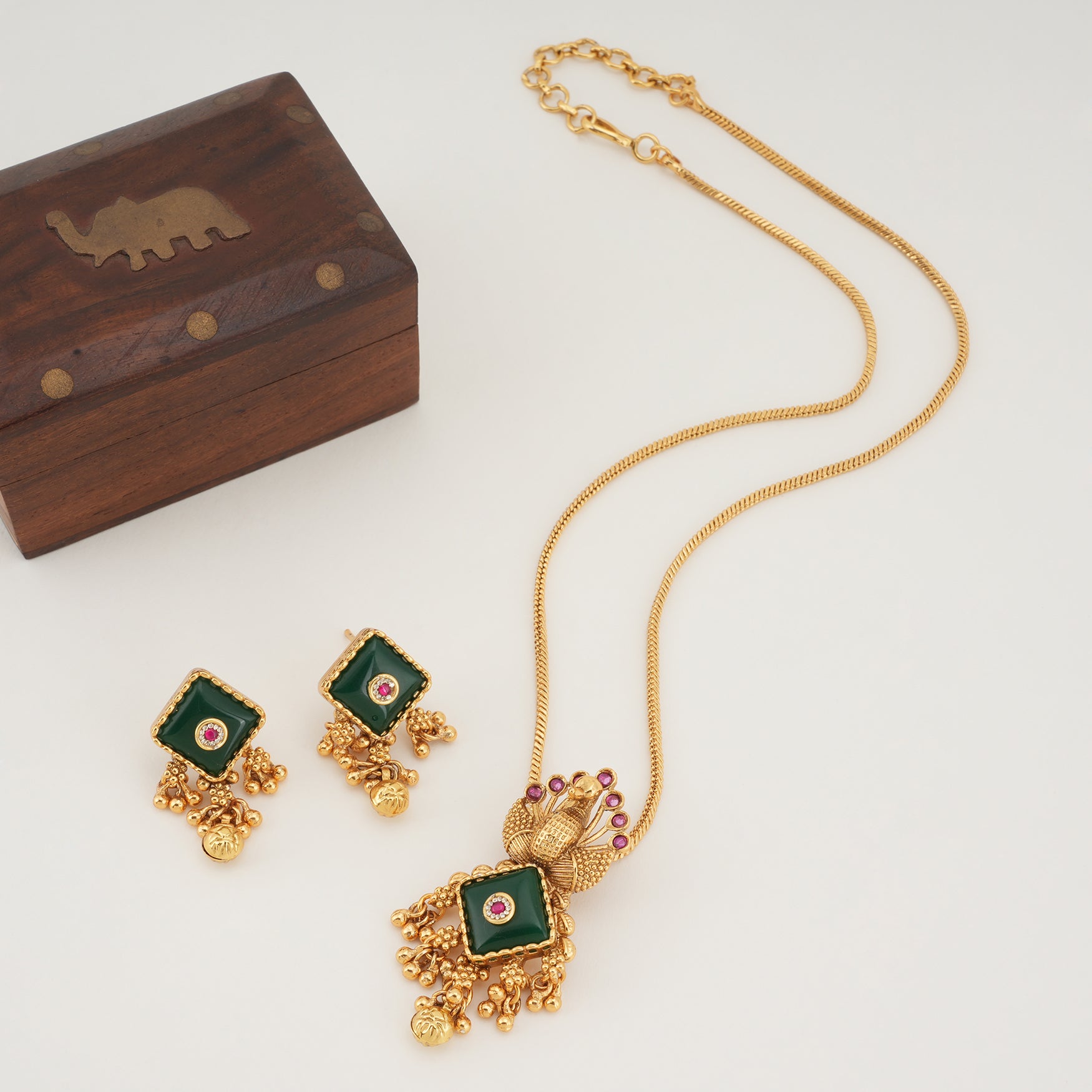Beautiful peacock stone gold plated pendant set