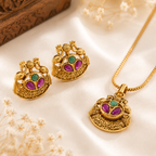 Stunning muticolor gold pendant set