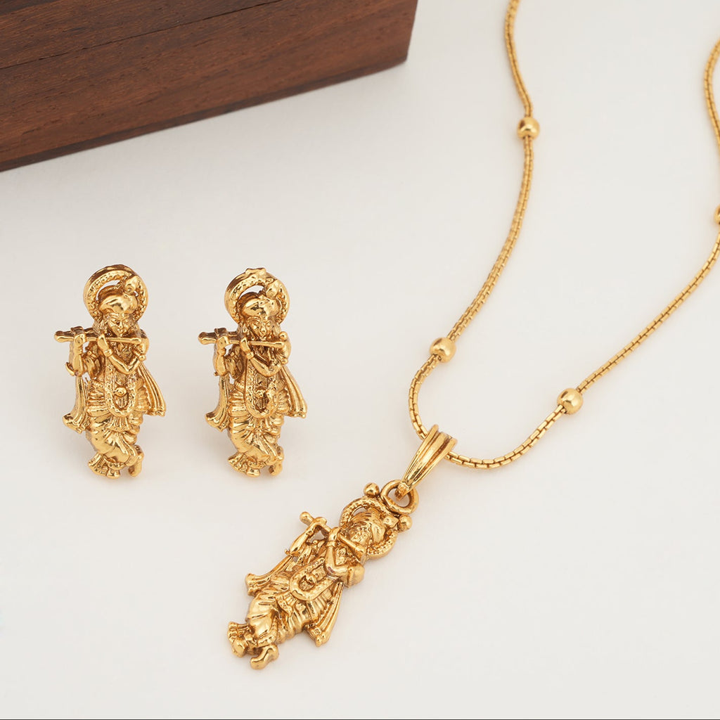 Elegant gold plated krishna pendant set