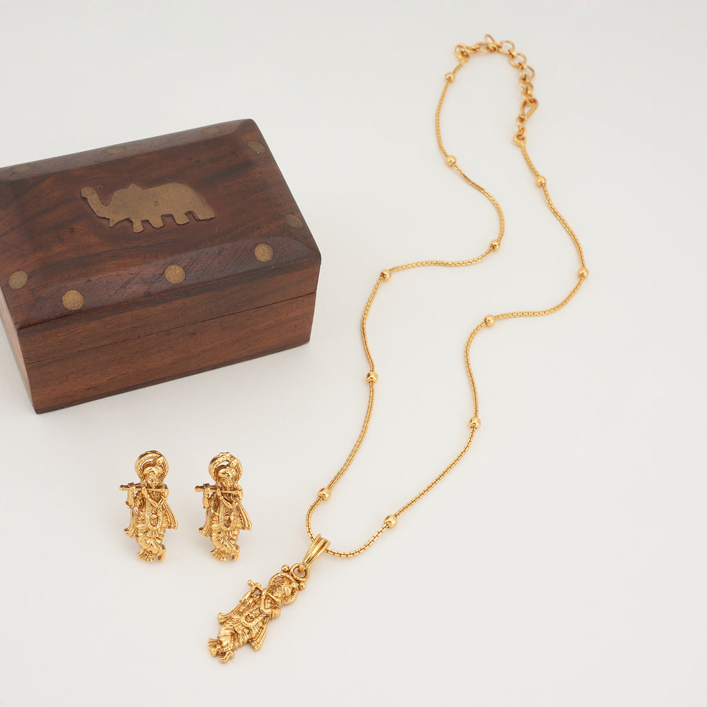 Elegant gold plated krishna pendant set