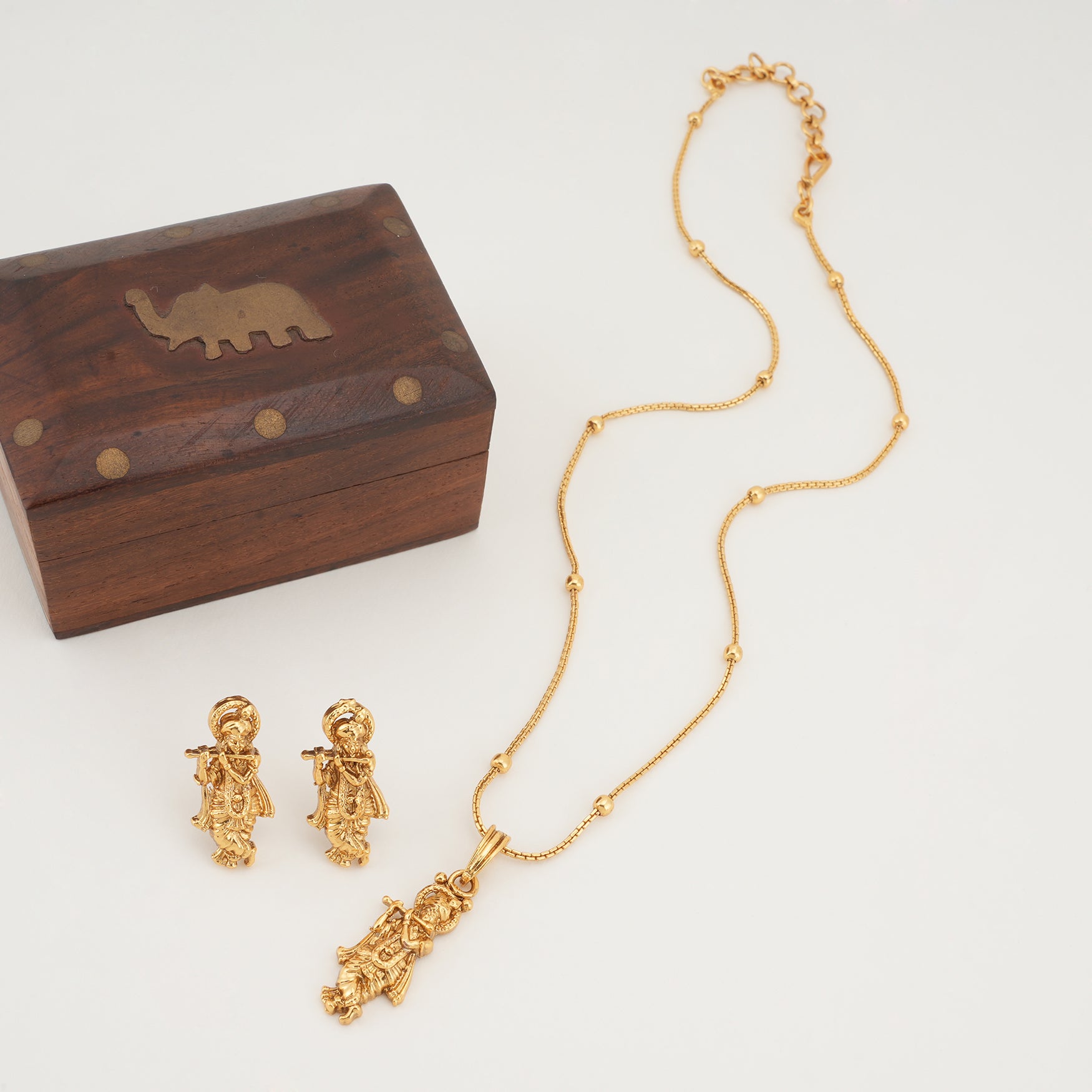 Elegant gold plated krishna pendant set