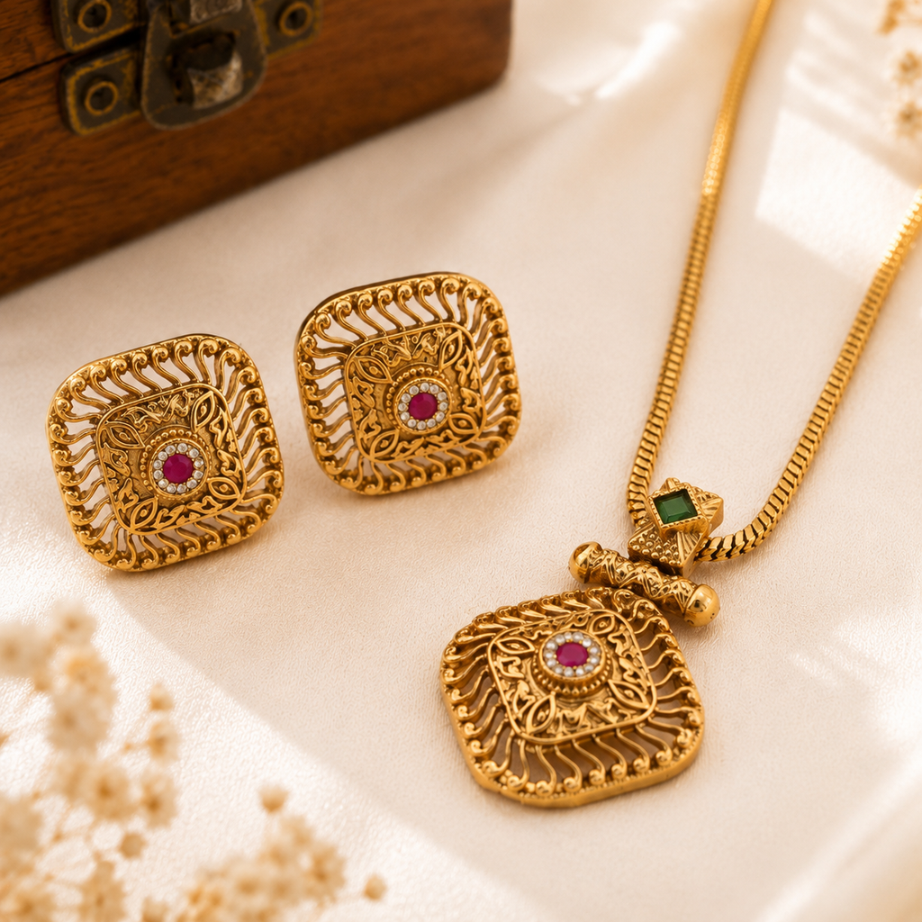 Beautiful stone gold plated pendant set