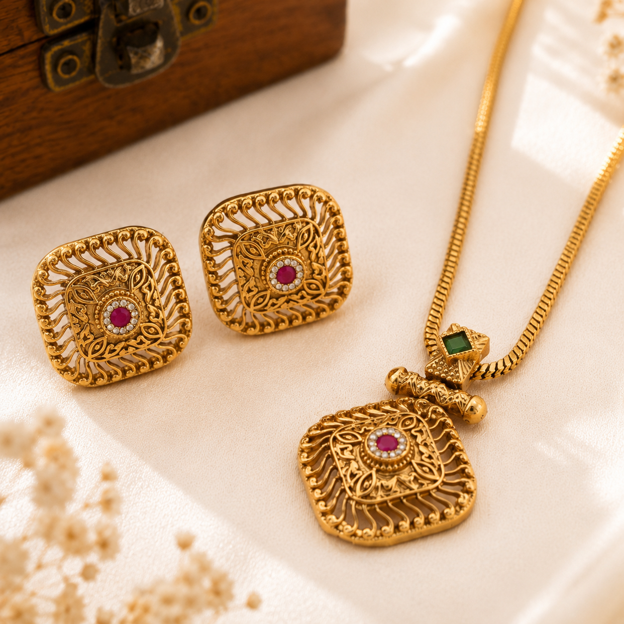 Beautiful stone gold plated pendant set