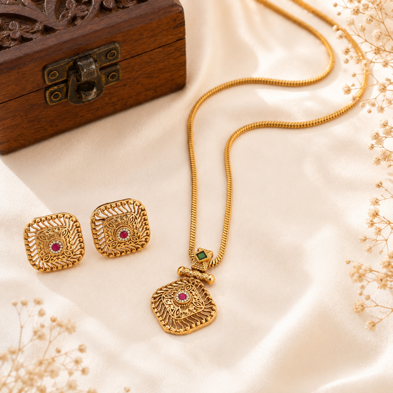 Beautiful stone gold plated pendant set