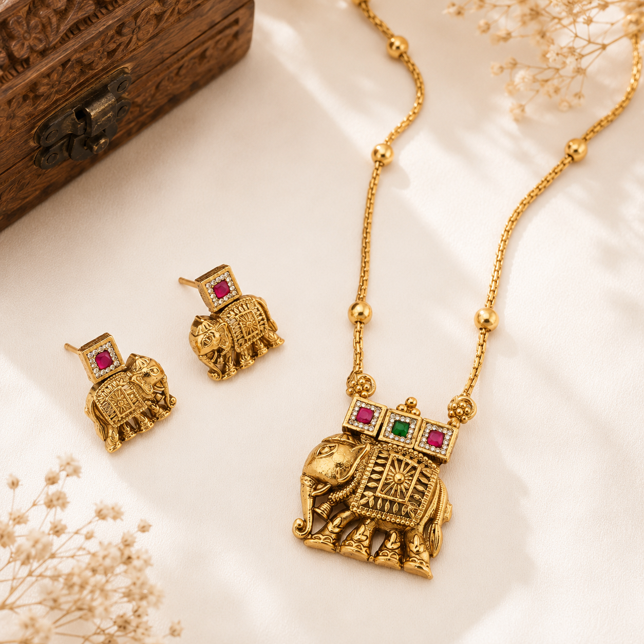 Beautiful elephant gold plated pendant set