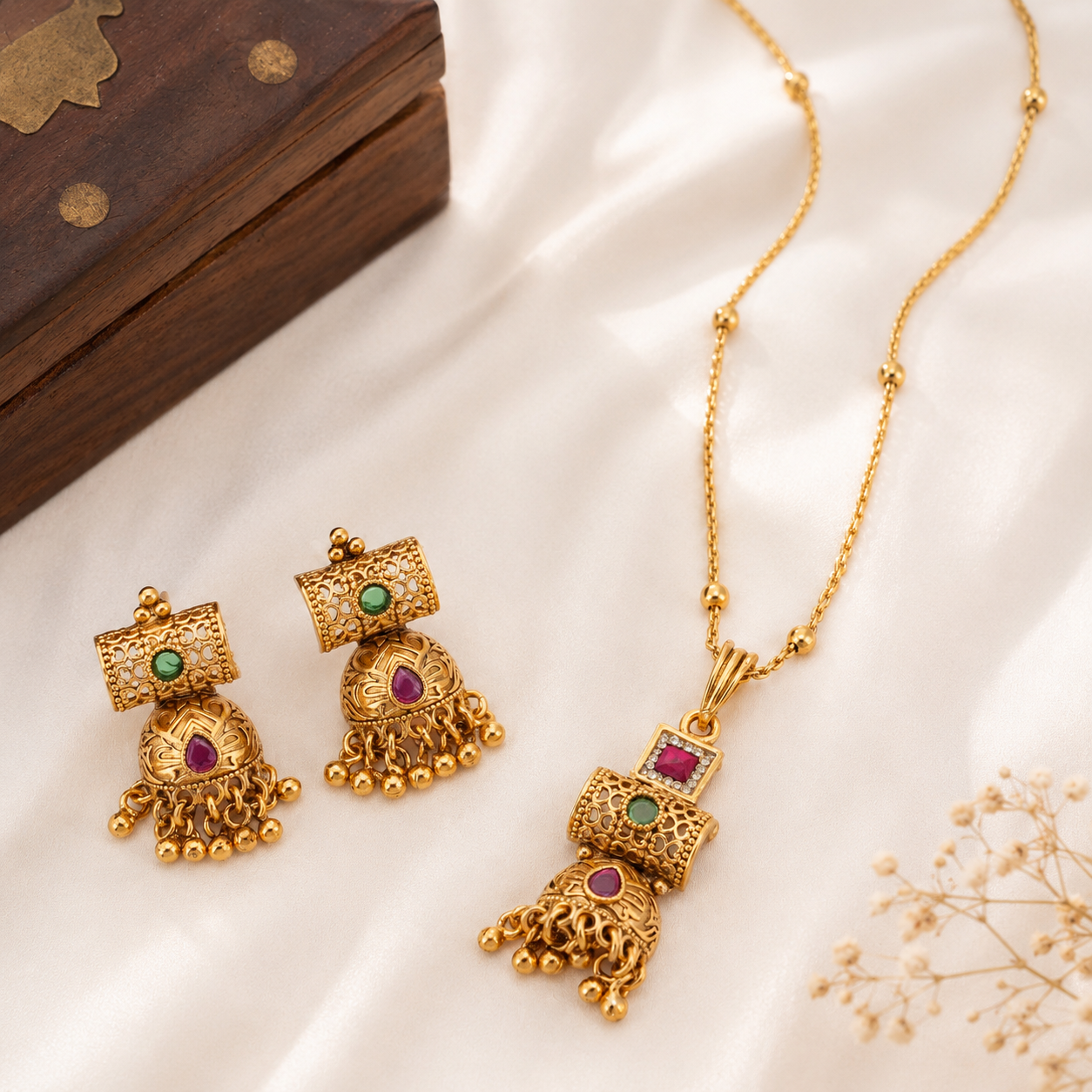 Cute elegant gold stone pendant set