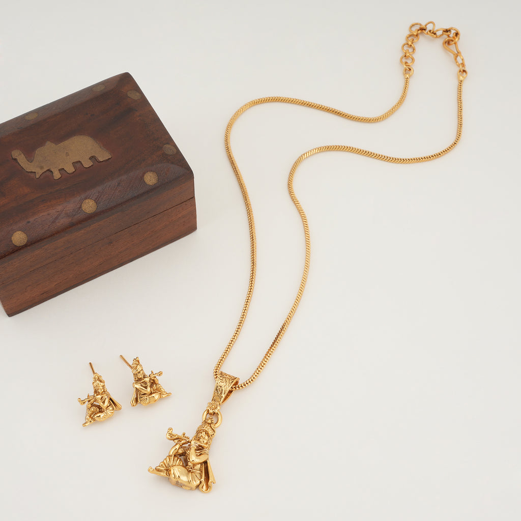 Beautiful plain gold krishna pendant set