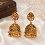 Cute filigree gold jhumka earring