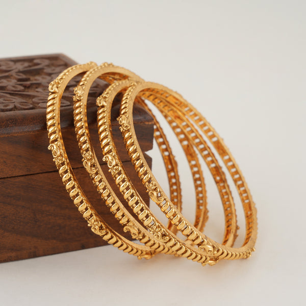 Plain intricate gold bangle set (set of 4 )