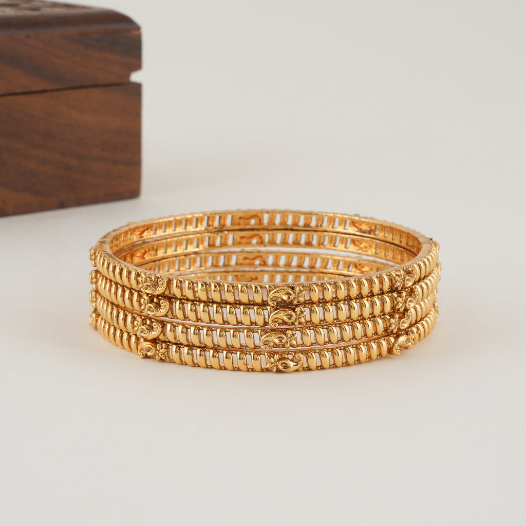 Plain intricate gold bangle set (set of 4 )