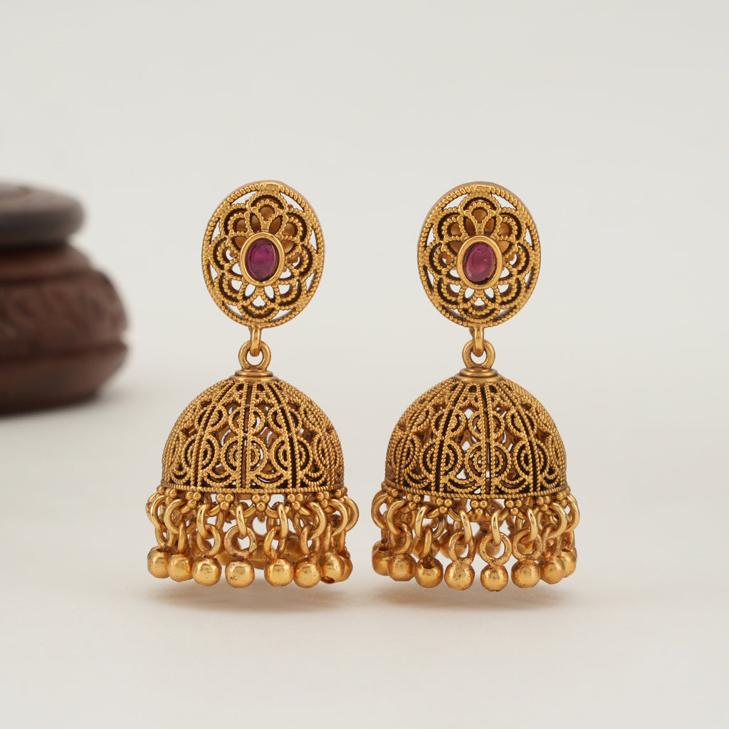 stunning stone gold jhumka earring
