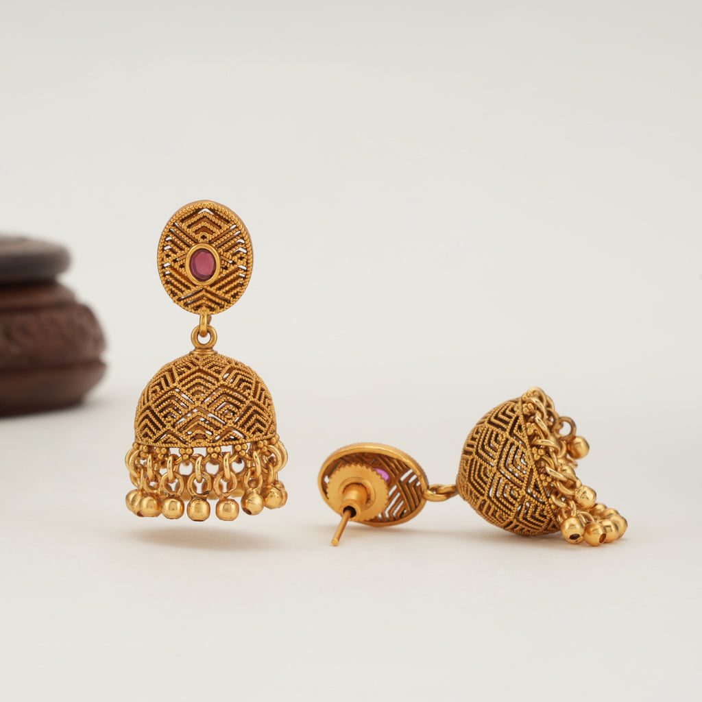 Beautiful stone gold ball jhumka earring