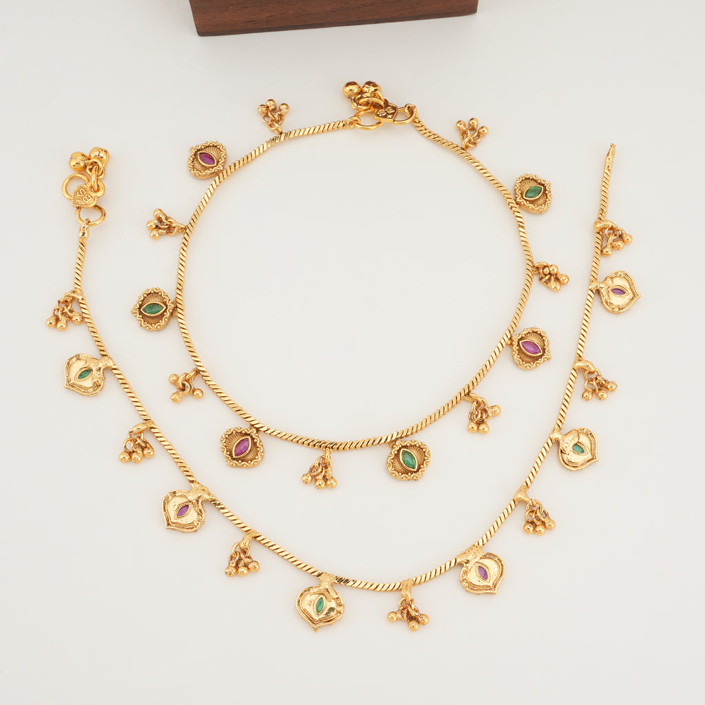 Stunning multicolor stone gold anklet