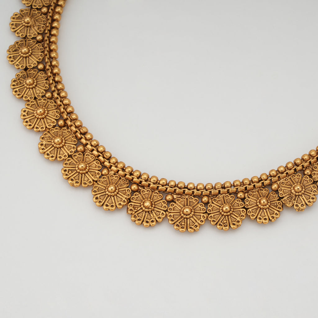 Stunning Floral plain antique gold necklace set