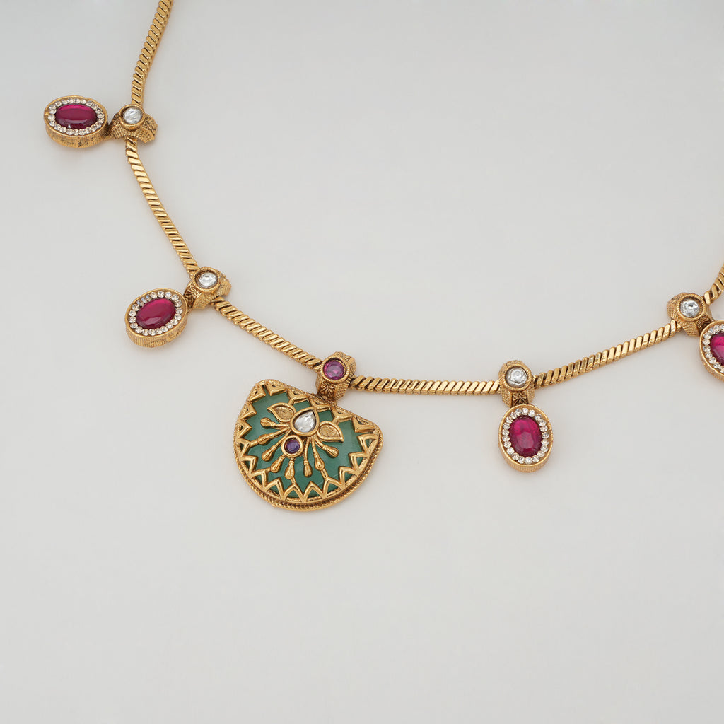 Stunning stone multicolor gold necklace set