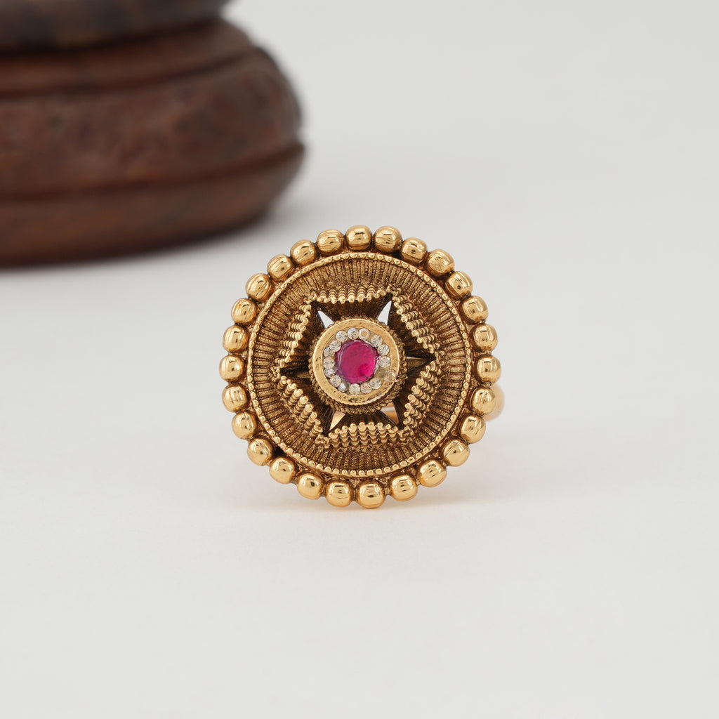 Stunning hexagon gold ruby finger ring