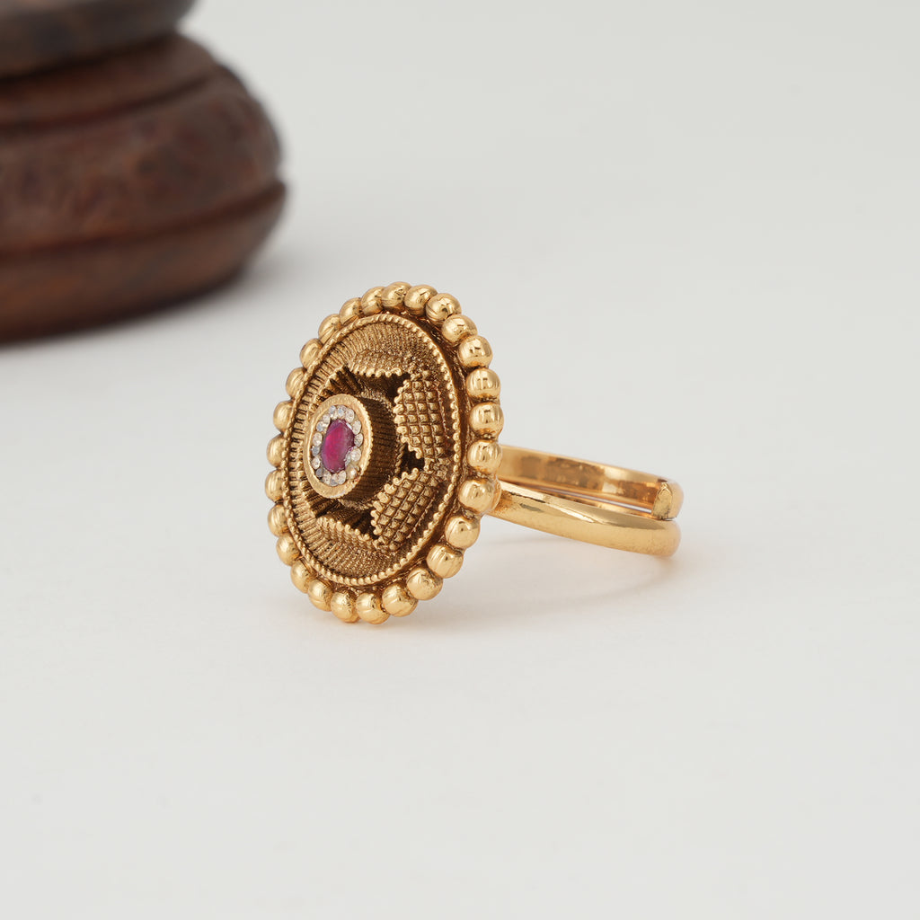 Stunning hexagon gold ruby finger ring