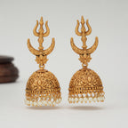 Long antique gold trishul jhumka earring